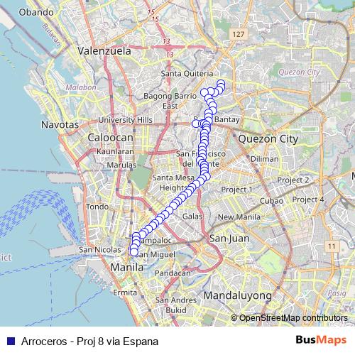 Arroceros - Proj 8 via Espana bus Line Map