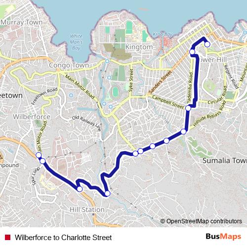 Wilberforce to Charlotte Street bus Line Map