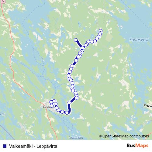 Valkeamäki - Leppävirta bus Line Map