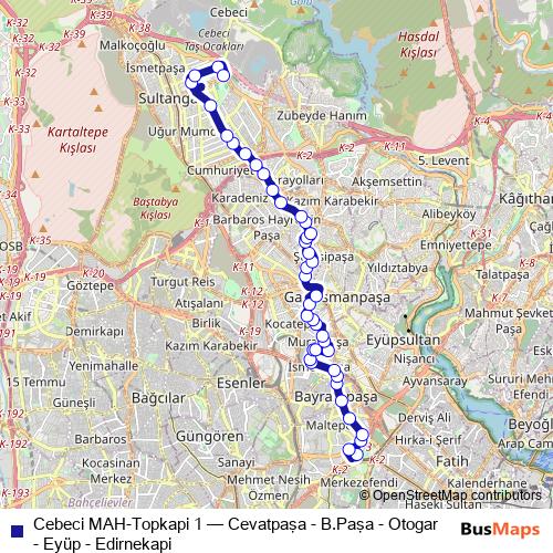 Cebeci MAH-Topkapi 1 bus Line Map