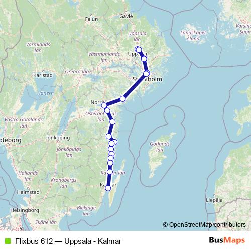 Flixbus 612 bus Line Map