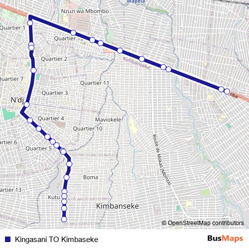 Kingasani TO Kimbaseke bus Line Map