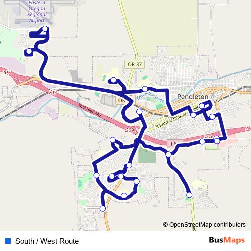 South / West Route bus Line Map