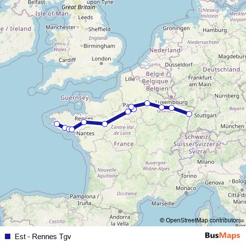 Est - Rennes Tgv rail Line Map