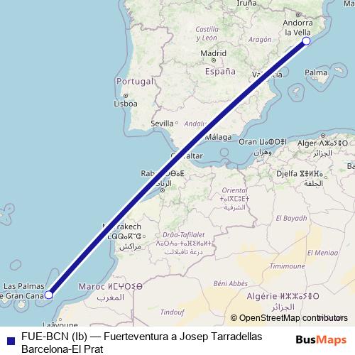 FUE-BCN (Ib) air Line Map