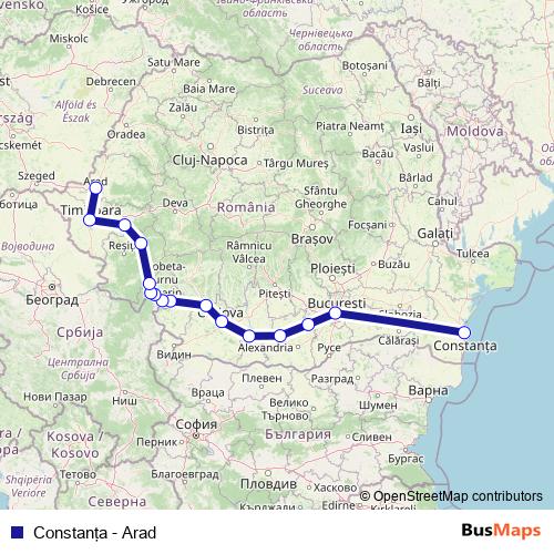 Constanţa - Arad rail Line Map
