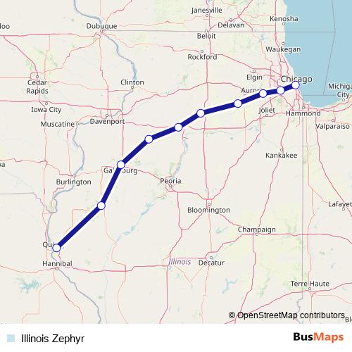Illinois Zephyr rail Line Map