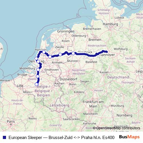 European Sleeper rail Line Map