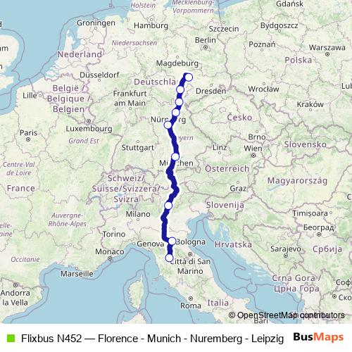 Flixbus N452 bus Line Map