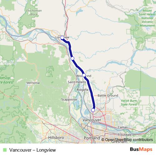 Vancouver – Longview bus Line Map