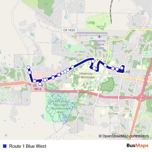 Route 1 Blue West bus Line Map