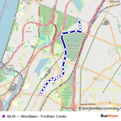 Bx34 bus Line Map