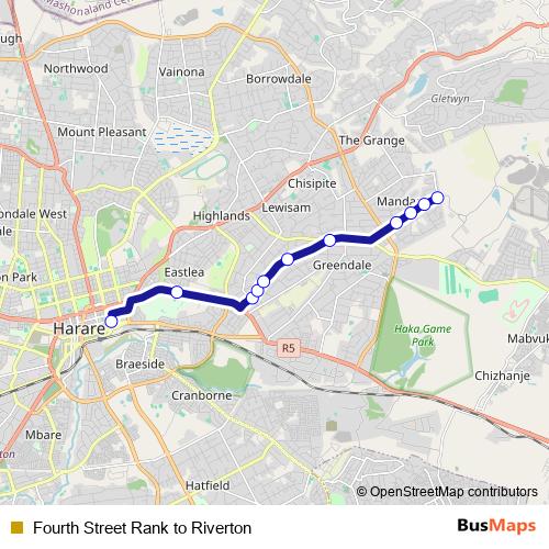 Fourth Street Rank to Riverton bus Line Map
