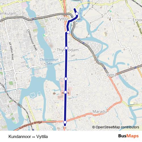 Kundannoor ↔ Vyttila bus Line Map