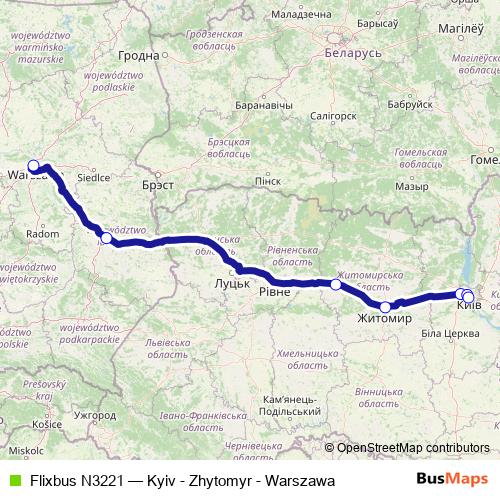 Flixbus N3221 bus Line Map