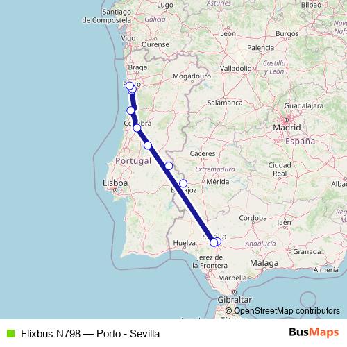 Flixbus N798 bus Line Map