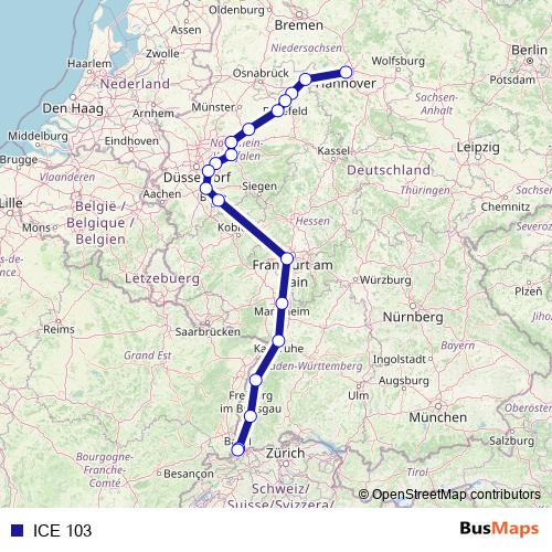 ICE 103 rail Line Map