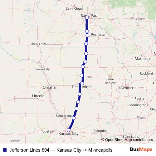 Jefferson Lines 804 bus Line Map