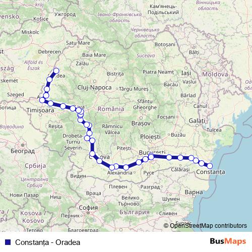 Constanţa - Oradea rail Line Map