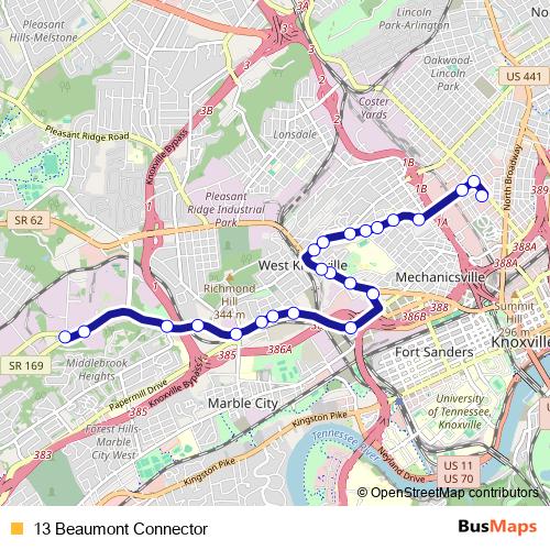13 Beaumont Connector bus Line Map
