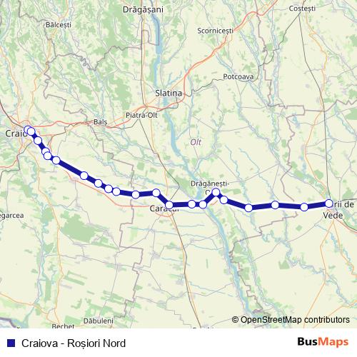 Craiova - Roşiori Nord rail Line Map