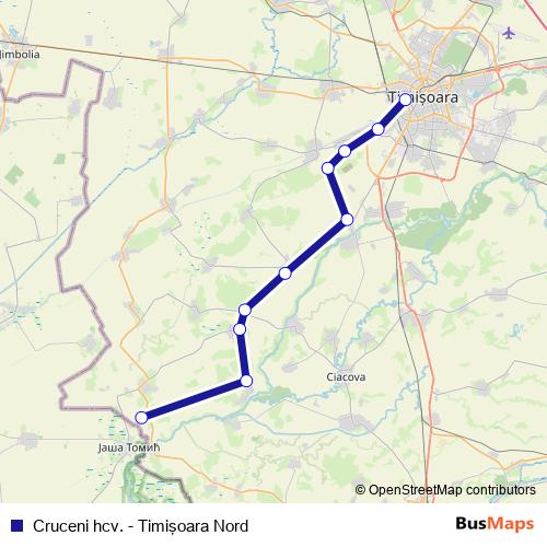 Cruceni hcv. - Timişoara Nord rail Line Map