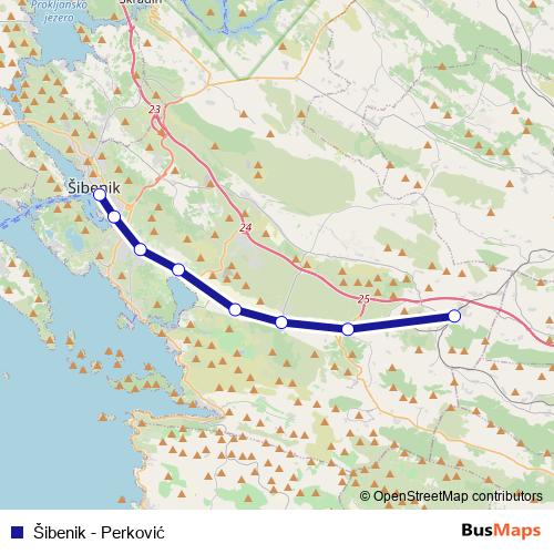 Šibenik - Perković rail Line Map