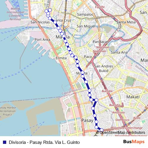 Divisoria - Pasay Rtda. Via L. Guinto bus Line Map