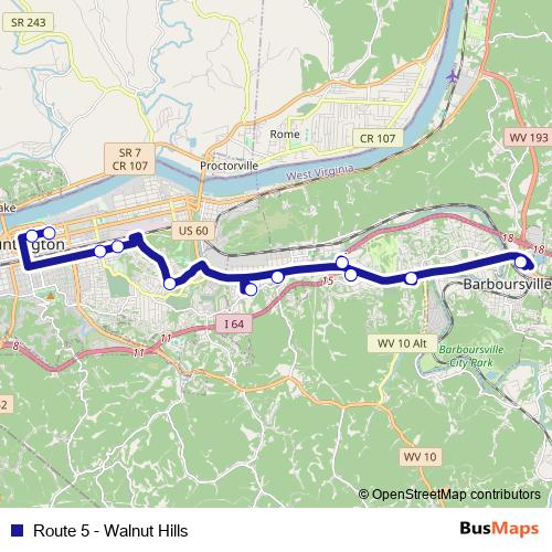 Route 5 - Walnut Hills bus Line Map
