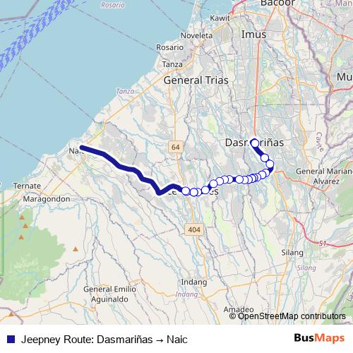 Jeepney Route: Dasmariñas → Naic bus Line Map