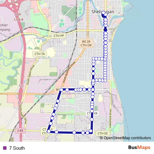 7 South bus Line Map