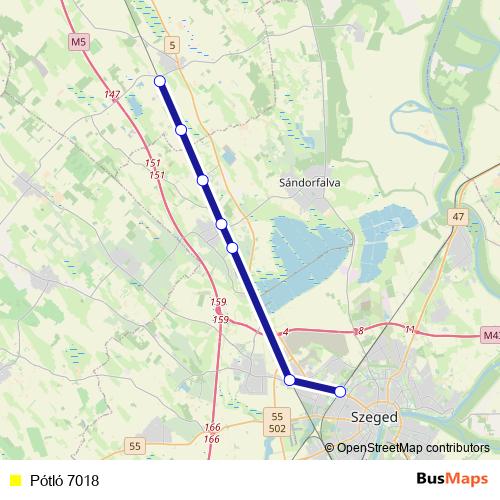 Pótló 7018 bus Line Map