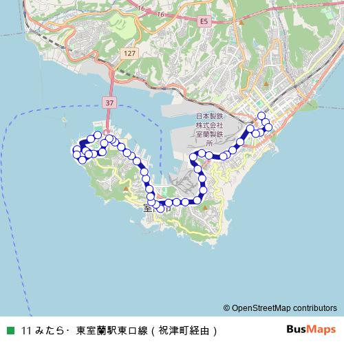 11 みたら・東室蘭駅東口線（祝津町経由） bus Line Map