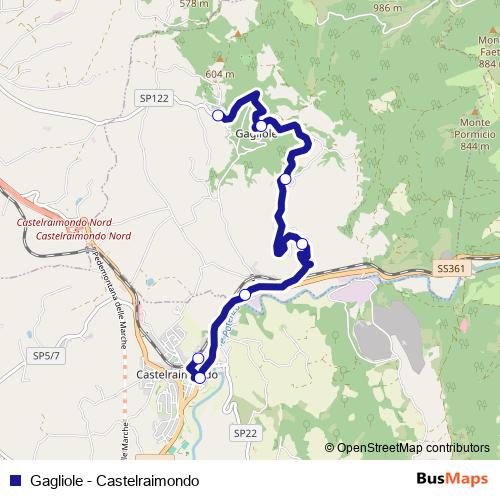 Gagliole - Castelraimondo bus Line Map