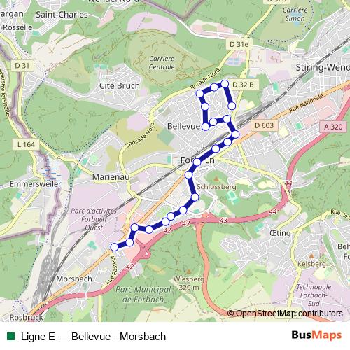 Ligne E bus Line Map