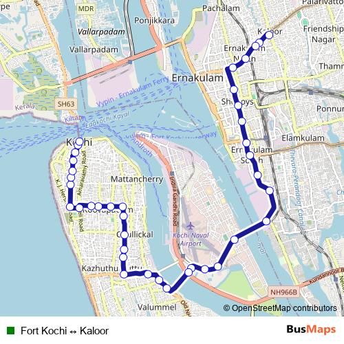 Fort Kochi ↔ Kaloor bus Line Map