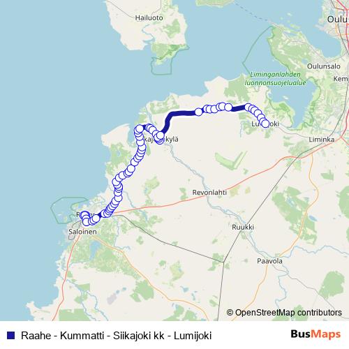 Raahe - Kummatti - Siikajoki kk - Lumijoki bus Line Map