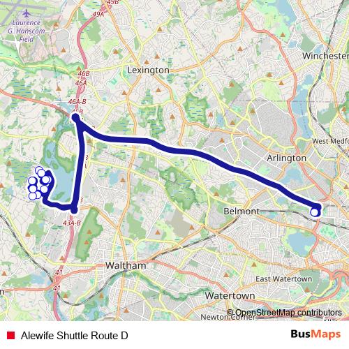 Alewife Shuttle Route D bus Line Map