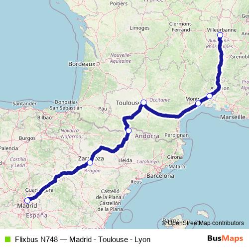 Flixbus N748 bus Line Map