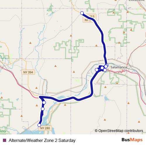 Alternate/Weather Zone 2 Saturday bus Line Map