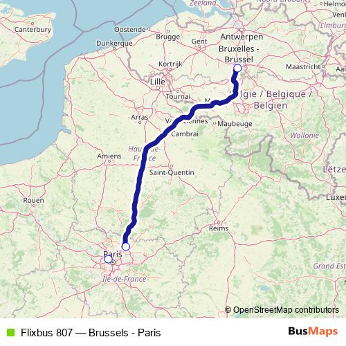 Flixbus 807 bus Line Map