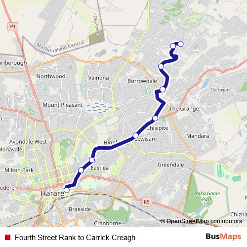 Fourth Street Rank to Carrick Creagh bus Line Map