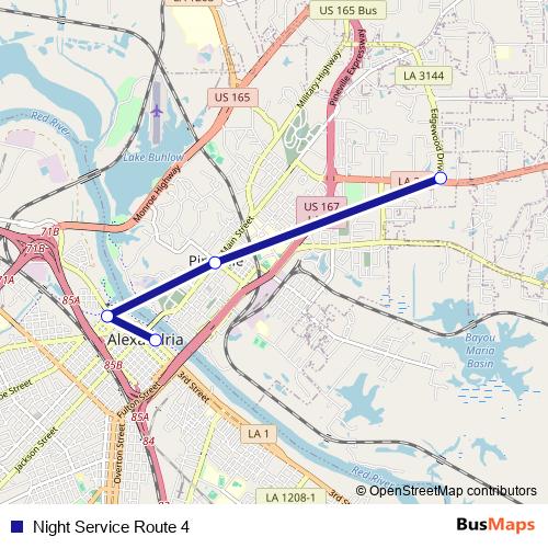 Night Service Route 4 bus Line Map