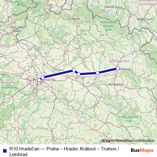 R10 Hradečan rail Line Map