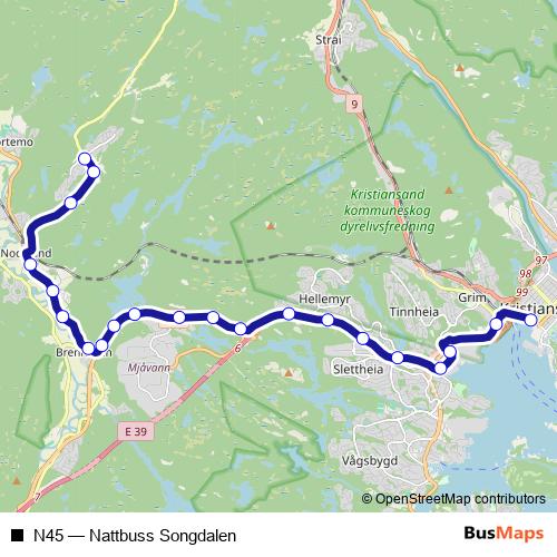 N45 bus Line Map