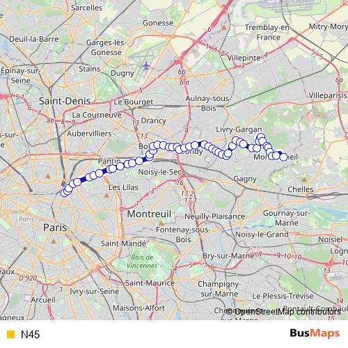 N45 bus Line Map