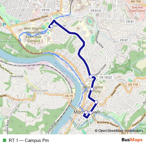 RT 1 bus Line Map