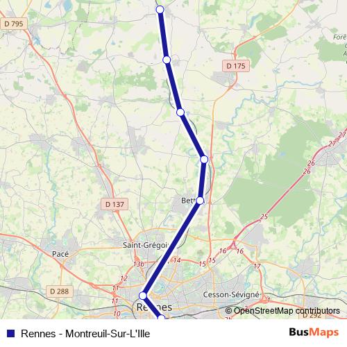 Rennes - Montreuil-Sur-L'Ille rail Line Map