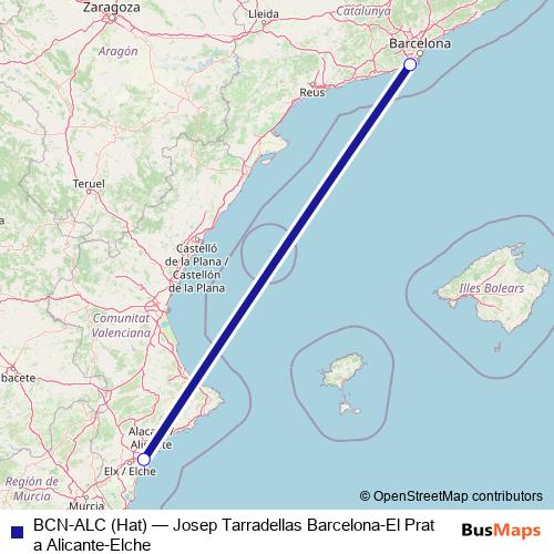 BCN-ALC (Hat) air Line Map