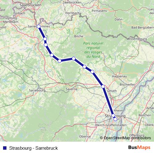 Strasbourg - Sarrebruck bus Line Map